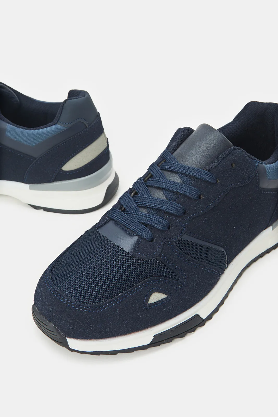 Baskets à lacets pour hommes avec empiècements bleu marine