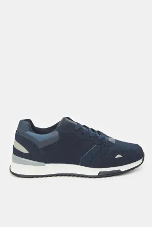 Baskets à lacets pour hommes avec empiècements bleu marine
