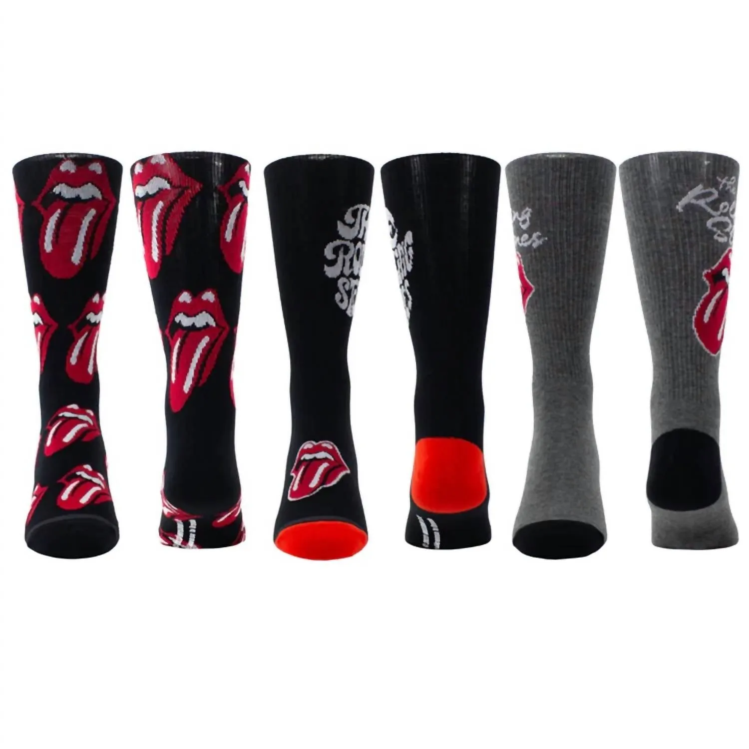 3 paires de chaussettes The Rolling Stones assorties pour hommes en noir/noir/gris