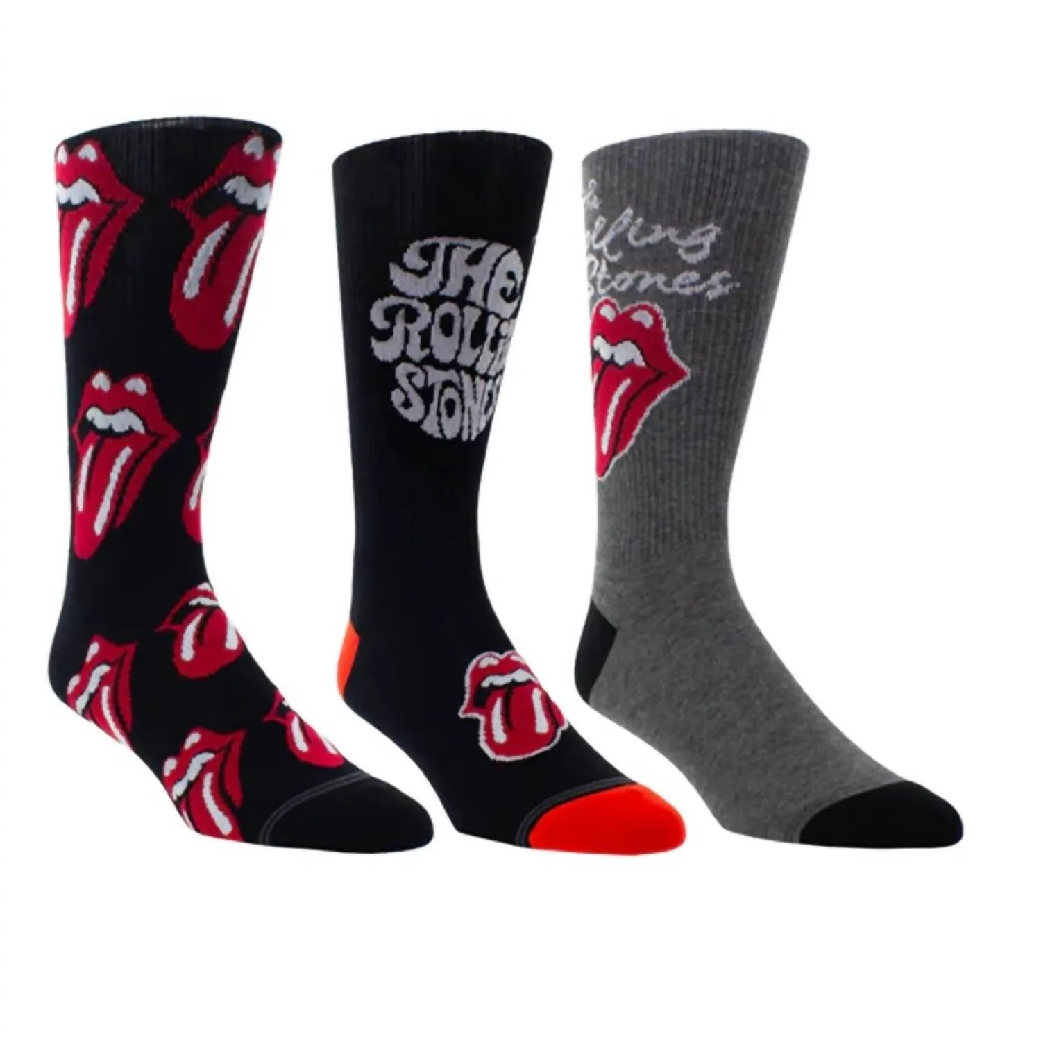 3 paires de chaussettes The Rolling Stones assorties pour hommes en noir/noir/gris