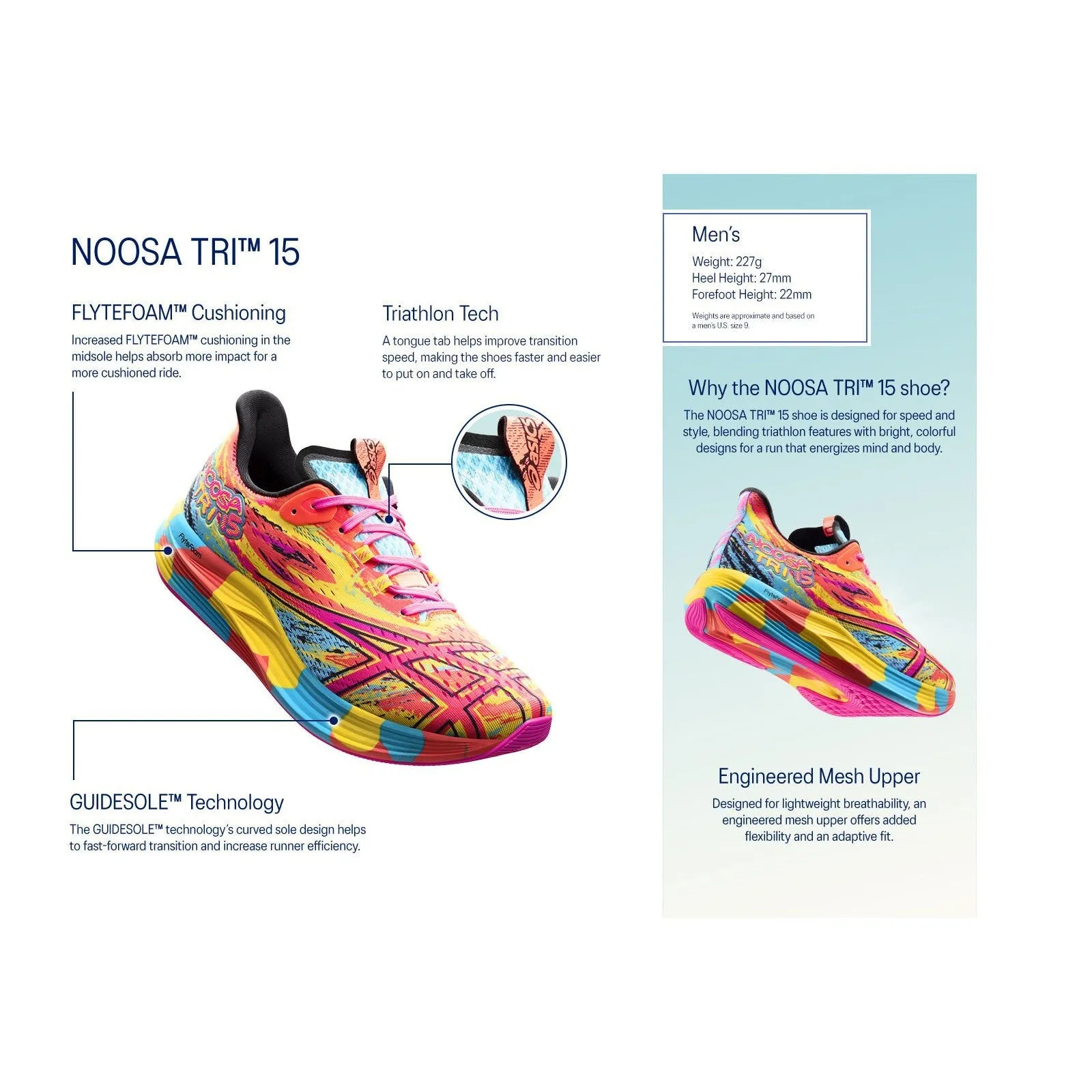 Asics Noosa Tri 15 pour Homme - Paysage Aquatique / Bleu Électrique