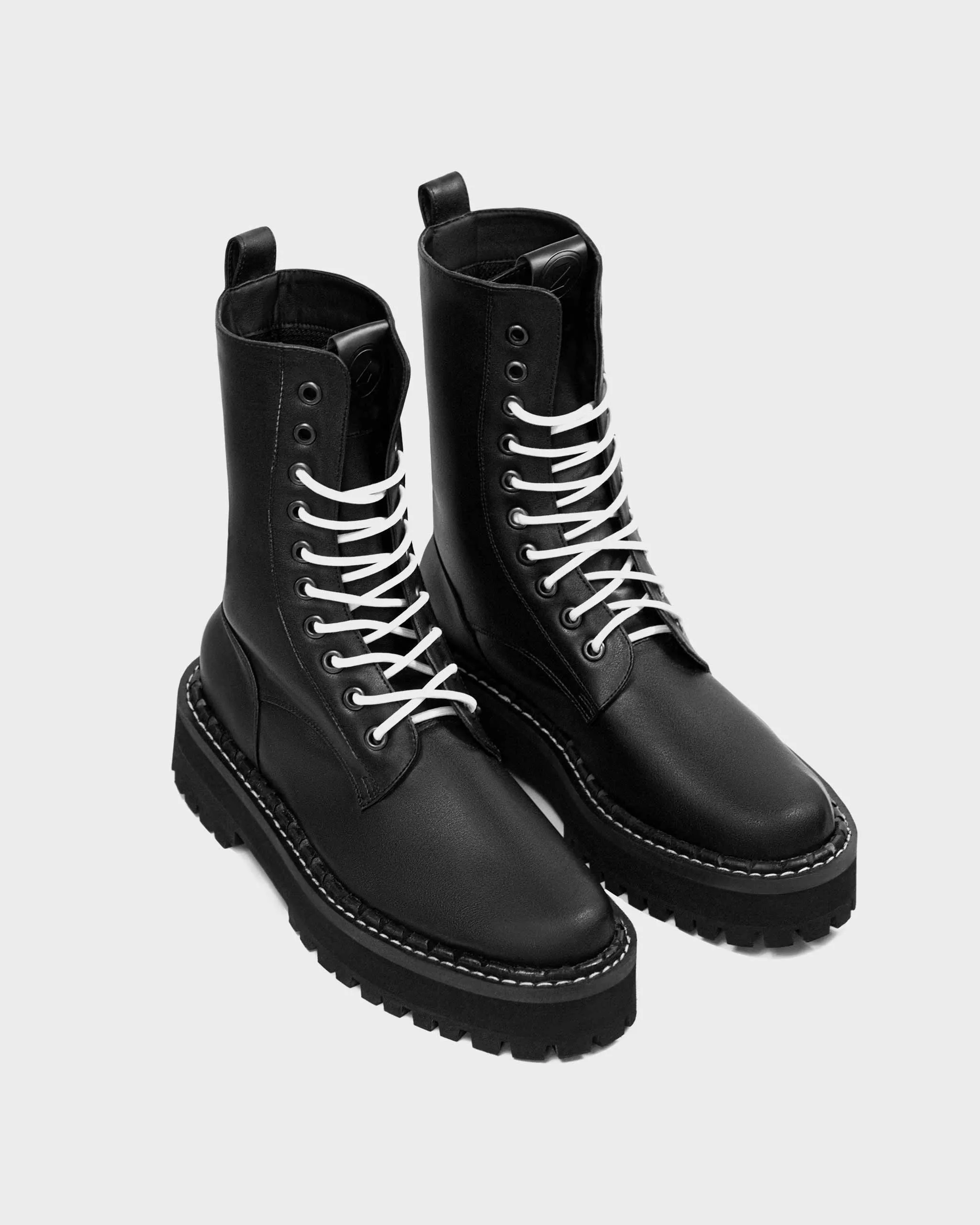 Bottes véganes pour hommes Combat Workers en cuir de cactus Desserto® | Noir