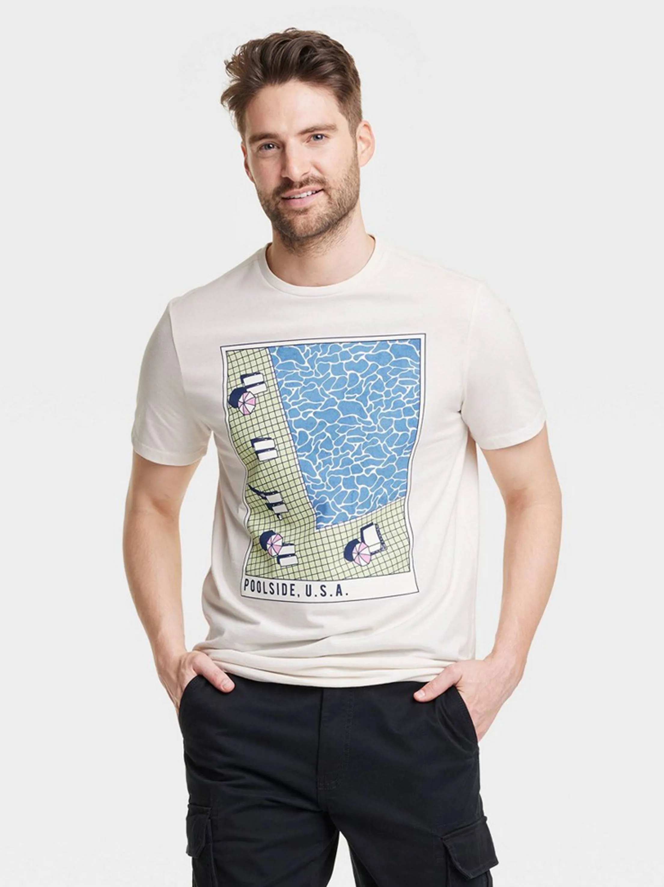 T-shirt graphique imprimé pour homme, crème