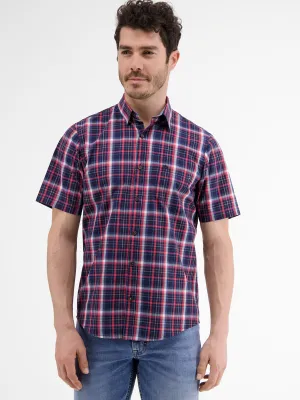 Chemise à carreaux pour homme, Bleu marine/Rouge