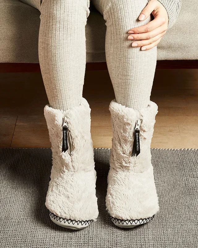 Chaussons Bottes en Fausse Fourrure Monroe en Gris Trace & Charbon