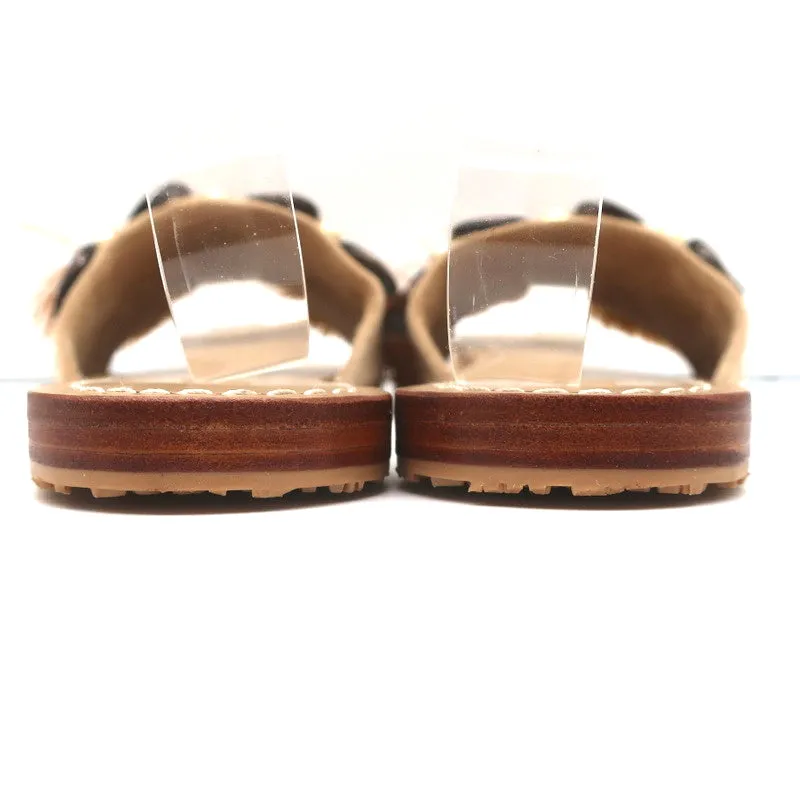 Sandales à glissière frangées ornées de coquillages Mystique en daim beige Taille 7 NEUVE