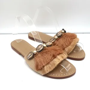 Sandales à glissière frangées ornées de coquillages Mystique en daim beige Taille 7 NEUVE