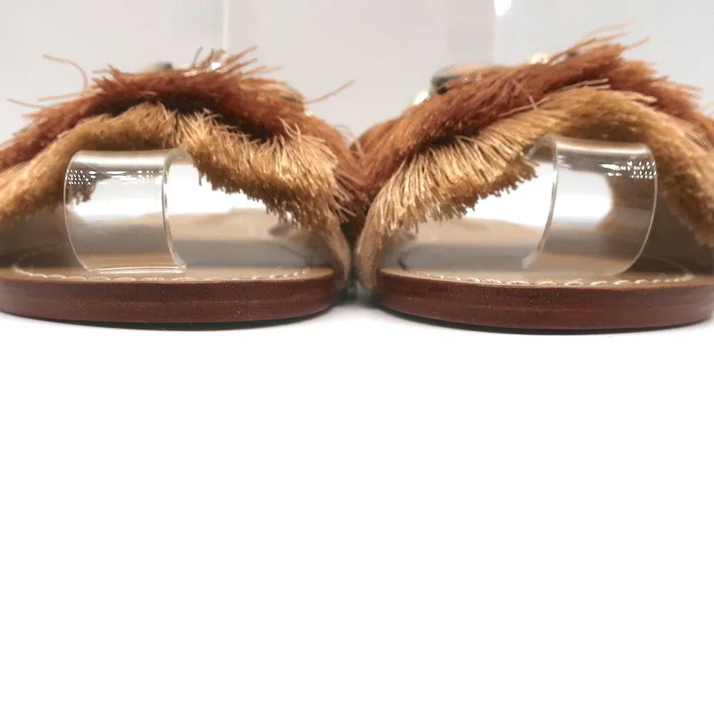 Sandales à glissière frangées ornées de coquillages Mystique en daim beige Taille 7 NEUVE