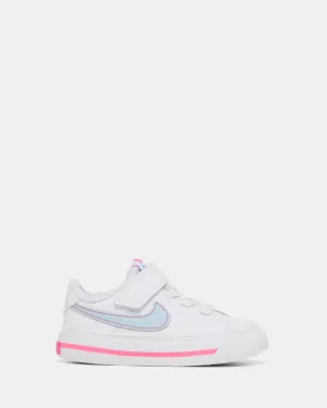 Chaussures Nike Kids Court Legacy pour bébé Blanc/Bleu Armée Clair/Rose Sorbet