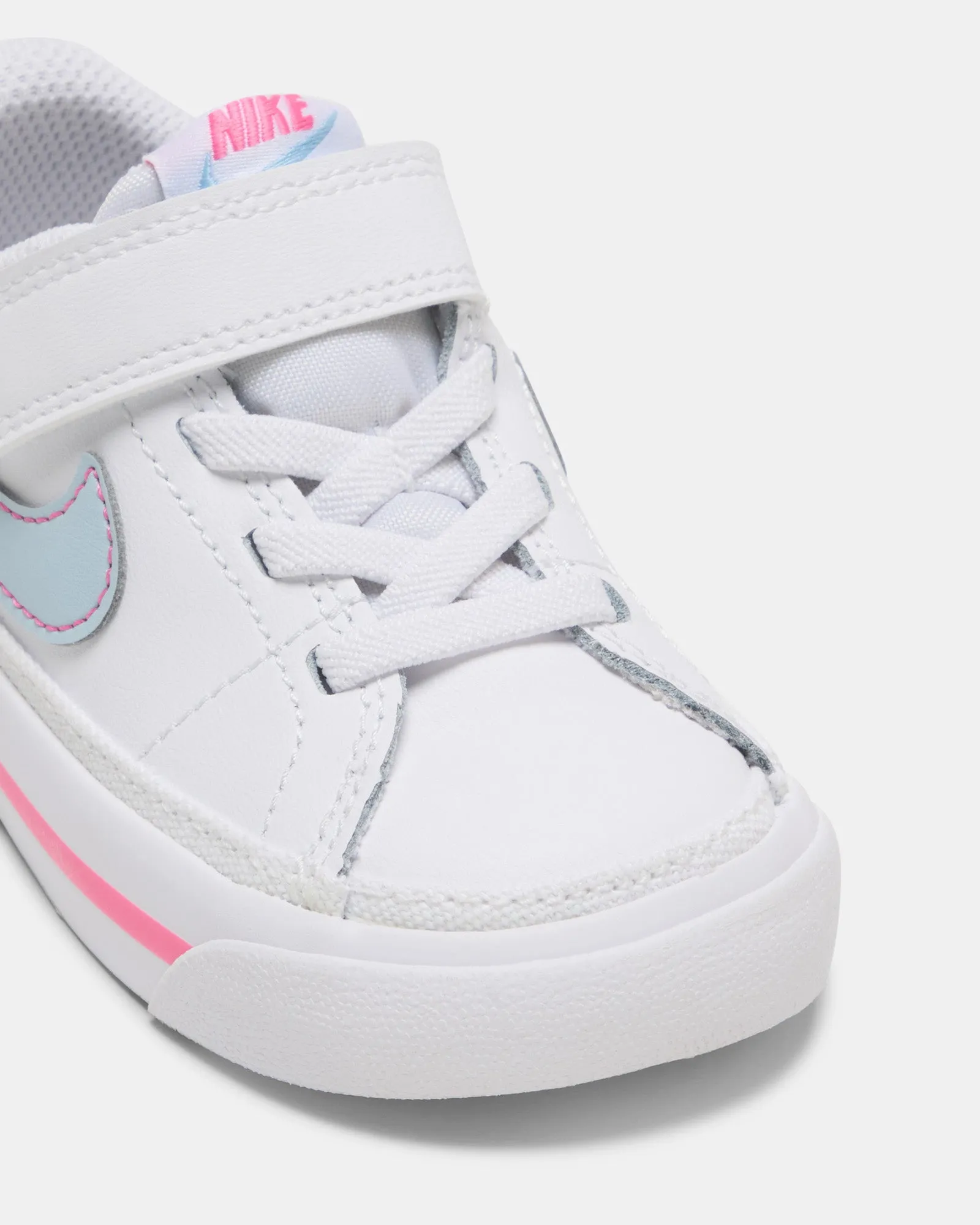 Chaussures Nike Kids Court Legacy pour bébé Blanc/Bleu Armée Clair/Rose Sorbet