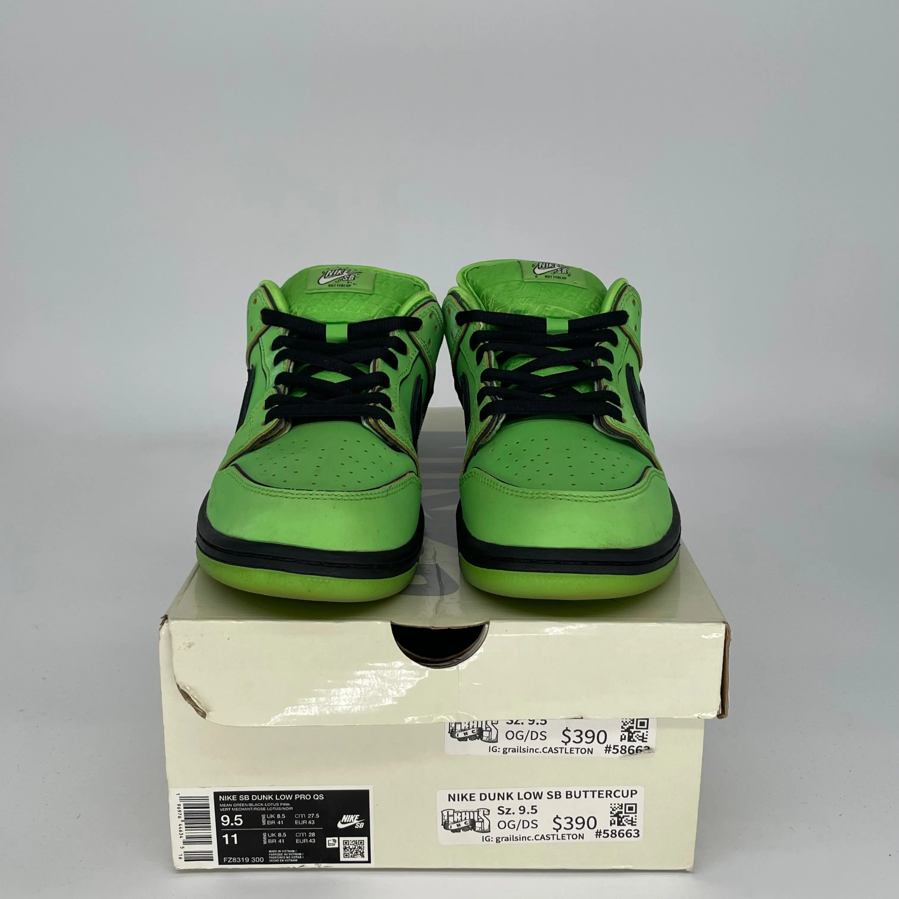 NIKE SB DUNK LOW POWERPUFF GIRLS BUTTERCUP TAILLE 9.5 FZ8319-300