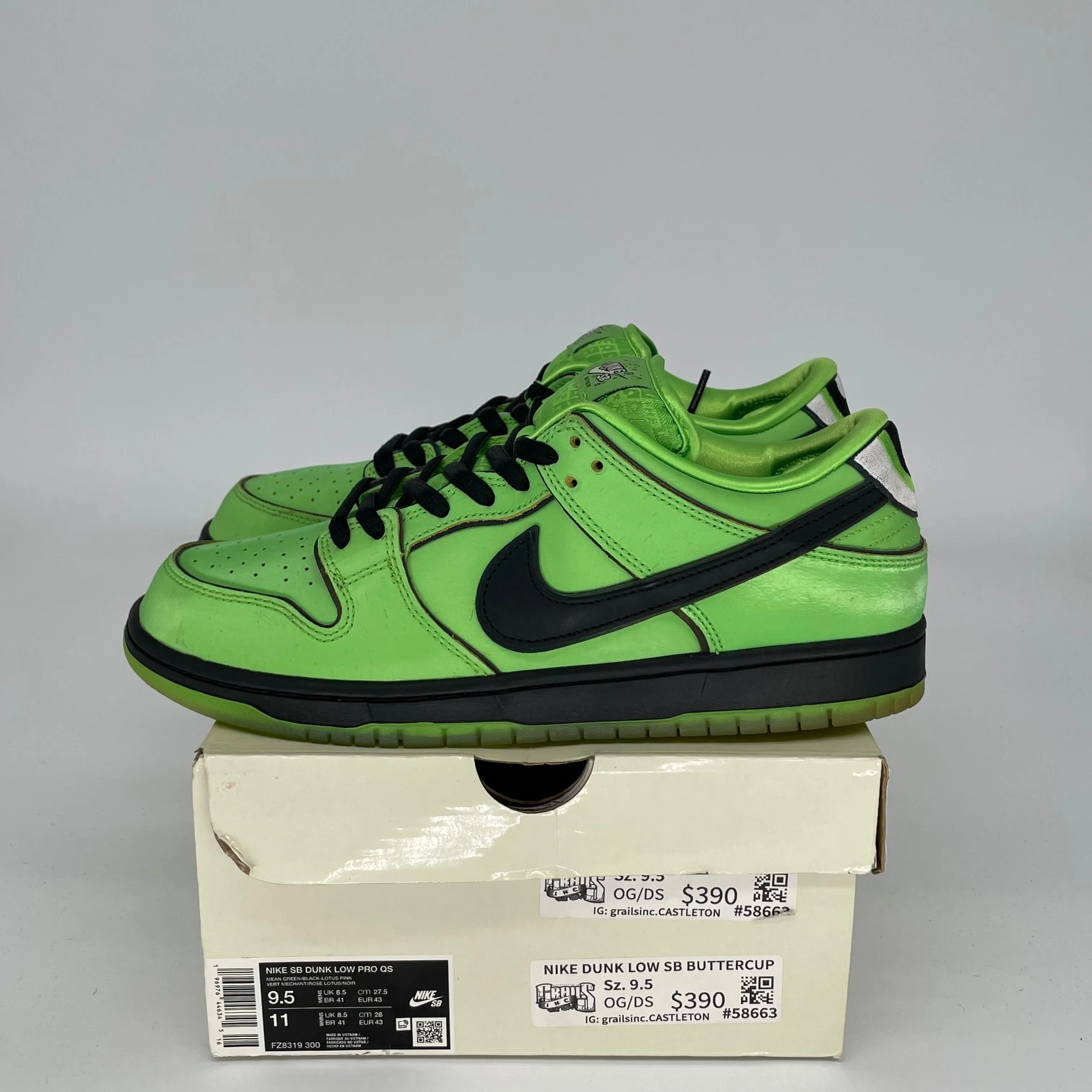 NIKE SB DUNK LOW POWERPUFF GIRLS BUTTERCUP TAILLE 9.5 FZ8319-300