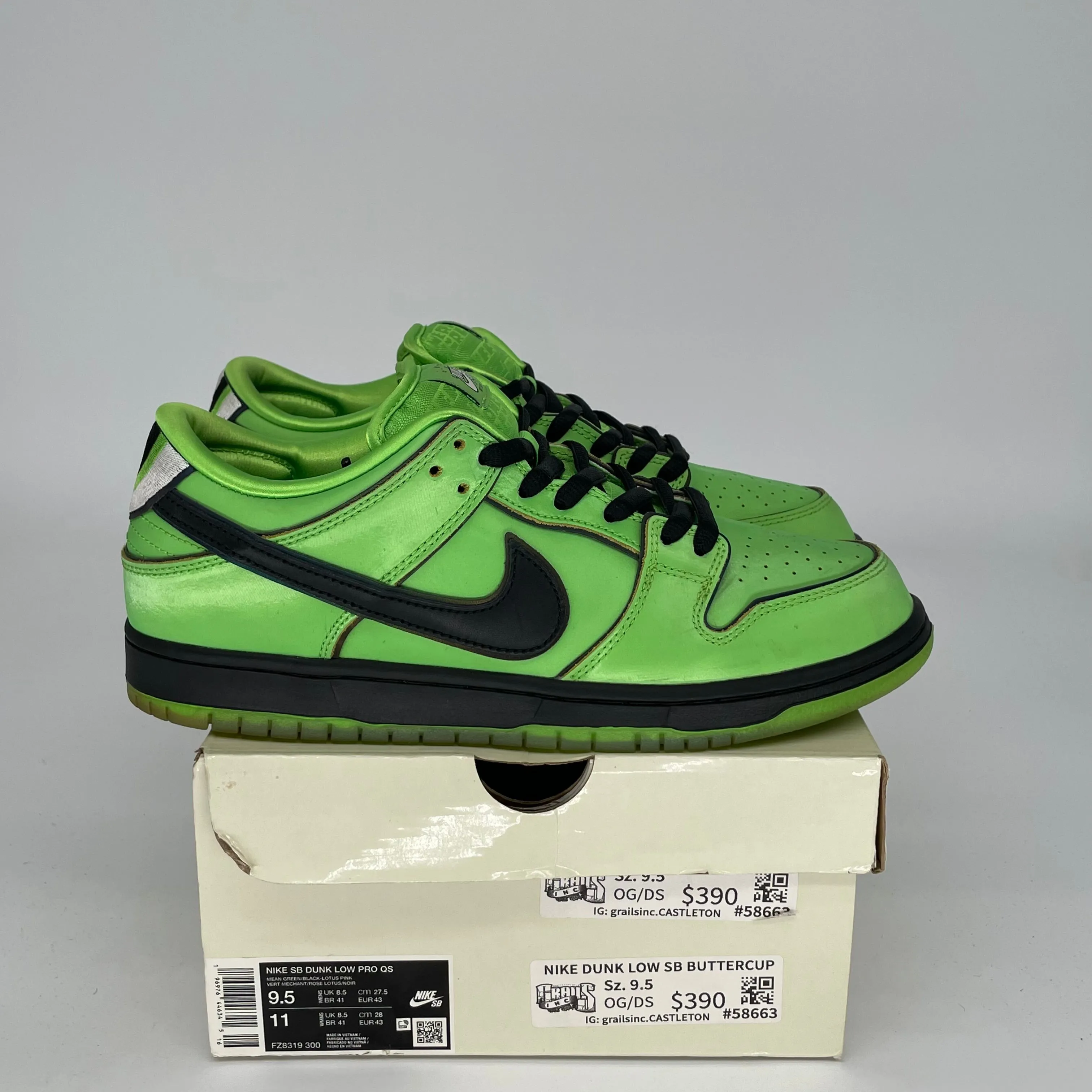 NIKE SB DUNK LOW POWERPUFF GIRLS BUTTERCUP TAILLE 9.5 FZ8319-300
