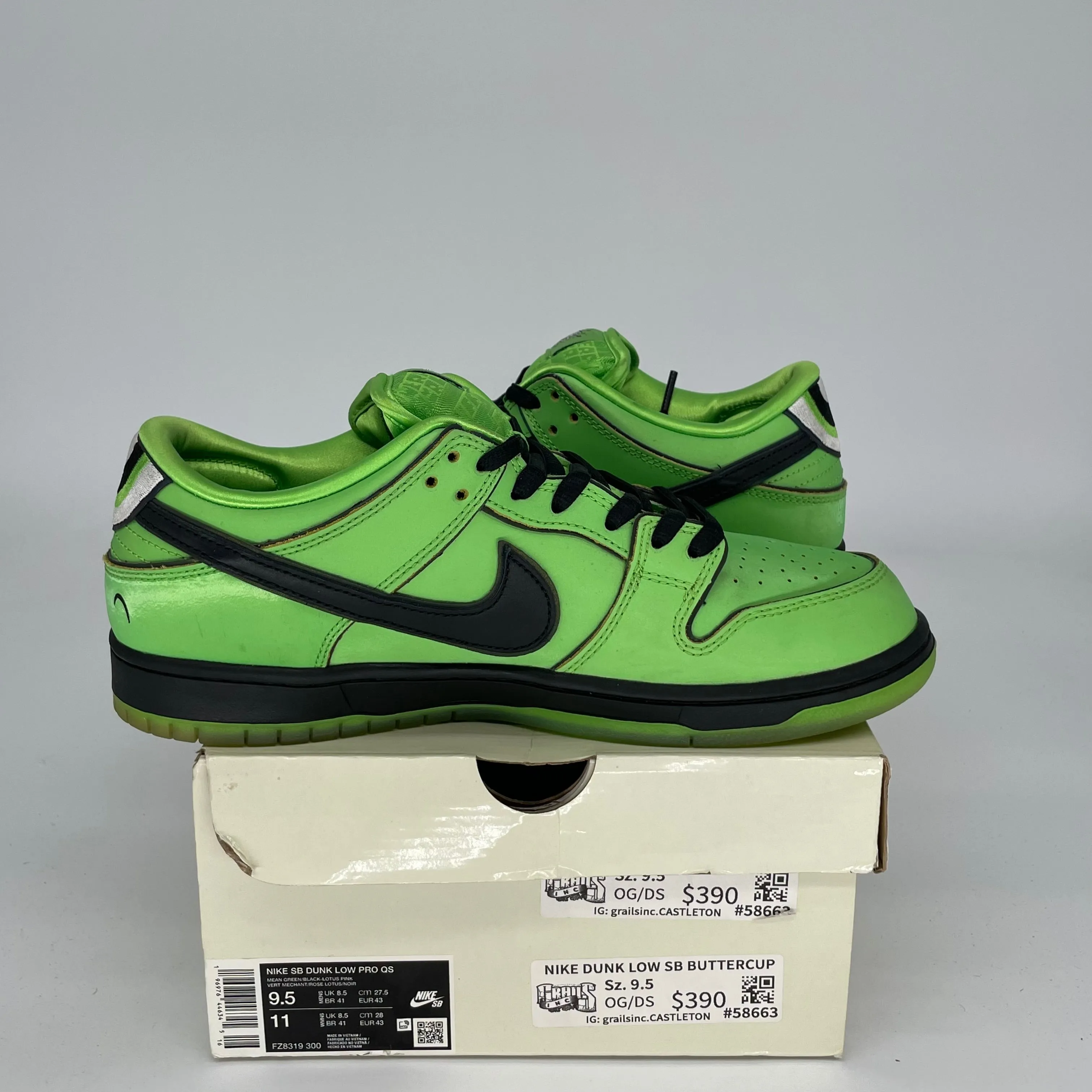 NIKE SB DUNK LOW POWERPUFF GIRLS BUTTERCUP TAILLE 9.5 FZ8319-300