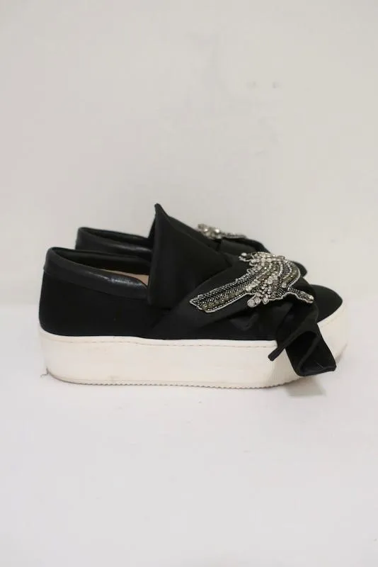 No. 21 Baskets à lacets en satin noir ornées de cristaux taille 36.5 à enfiler plateforme