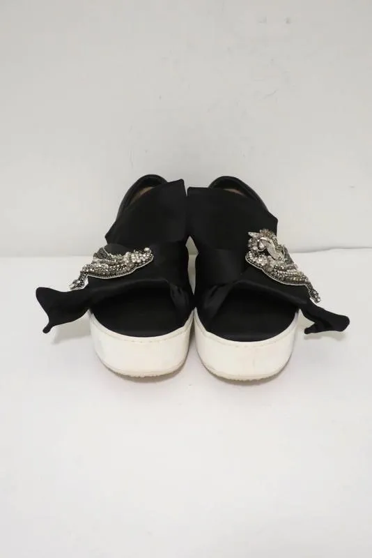 No. 21 Baskets à lacets en satin noir ornées de cristaux taille 36.5 à enfiler plateforme