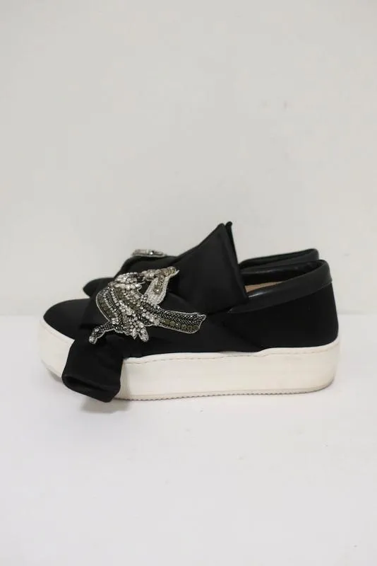 No. 21 Baskets à lacets en satin noir ornées de cristaux taille 36.5 à enfiler plateforme