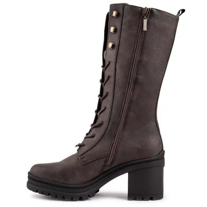 Bottes mi-mollet en simili cuir vegan pour femmes Oolong | Marron