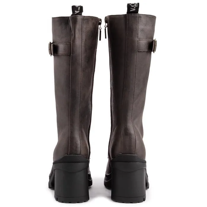 Bottes mi-mollet en simili cuir vegan pour femmes Oolong | Marron