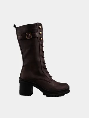 Bottes mi-mollet en simili cuir vegan pour femmes Oolong | Marron