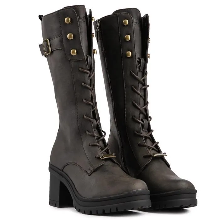 Bottes mi-mollet en simili cuir vegan pour femmes Oolong | Marron