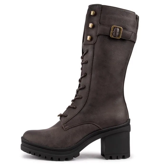 Bottes mi-mollet en simili cuir vegan pour femmes Oolong | Marron