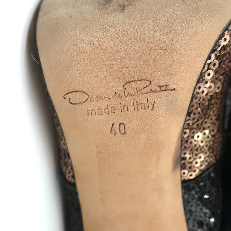 Bottes à cheville bicolores à paillettes Oscar de la Renta Noir/Cuivre Taille 40