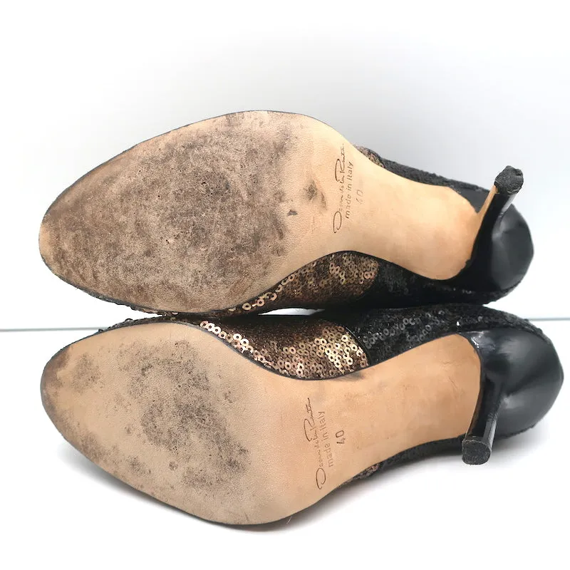 Bottes à cheville bicolores à paillettes Oscar de la Renta Noir/Cuivre Taille 40