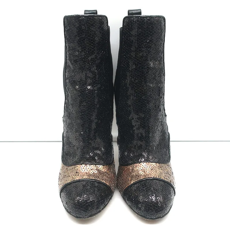Bottes à cheville bicolores à paillettes Oscar de la Renta Noir/Cuivre Taille 40