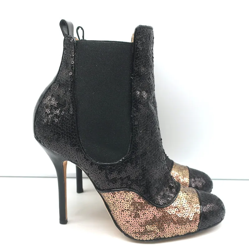 Bottes à cheville bicolores à paillettes Oscar de la Renta Noir/Cuivre Taille 40