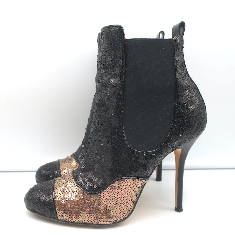 Bottes à cheville bicolores à paillettes Oscar de la Renta Noir/Cuivre Taille 40