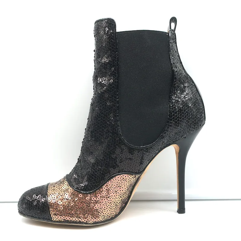Bottes à cheville bicolores à paillettes Oscar de la Renta Noir/Cuivre Taille 40