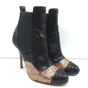 Bottes à cheville bicolores à paillettes Oscar de la Renta Noir/Cuivre Taille 40
