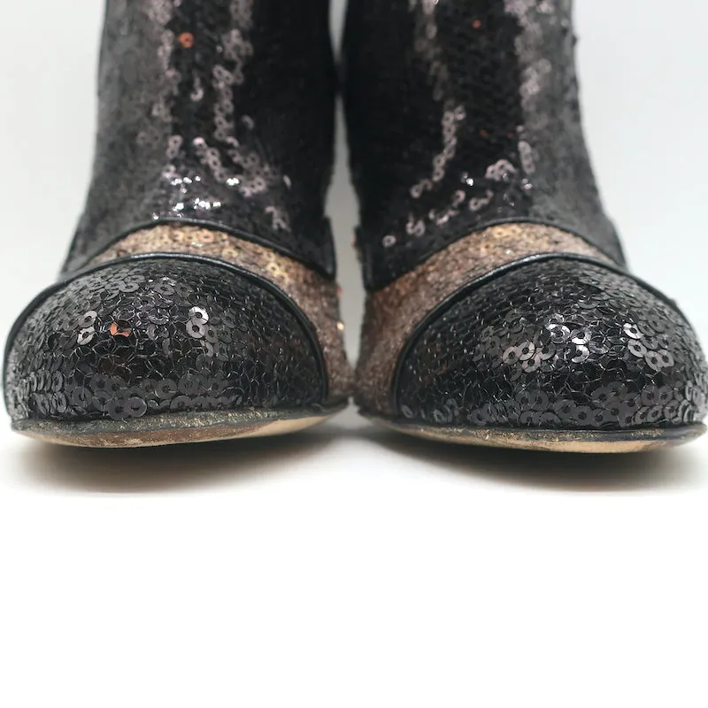 Bottes à cheville bicolores à paillettes Oscar de la Renta Noir/Cuivre Taille 40