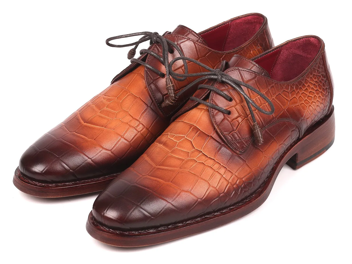 Paul Parkman Chaussures Paul Parkman Derby en veau gaufré crocodile avec couture Goodyear en marron