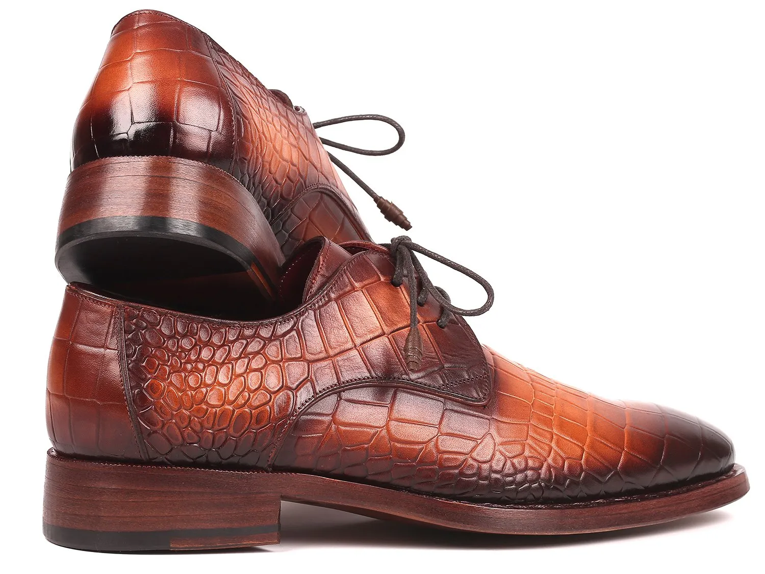 Paul Parkman Chaussures Paul Parkman Derby en veau gaufré crocodile avec couture Goodyear en marron