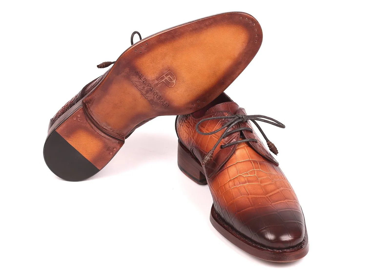 Paul Parkman Chaussures Paul Parkman Derby en veau gaufré crocodile avec couture Goodyear en marron