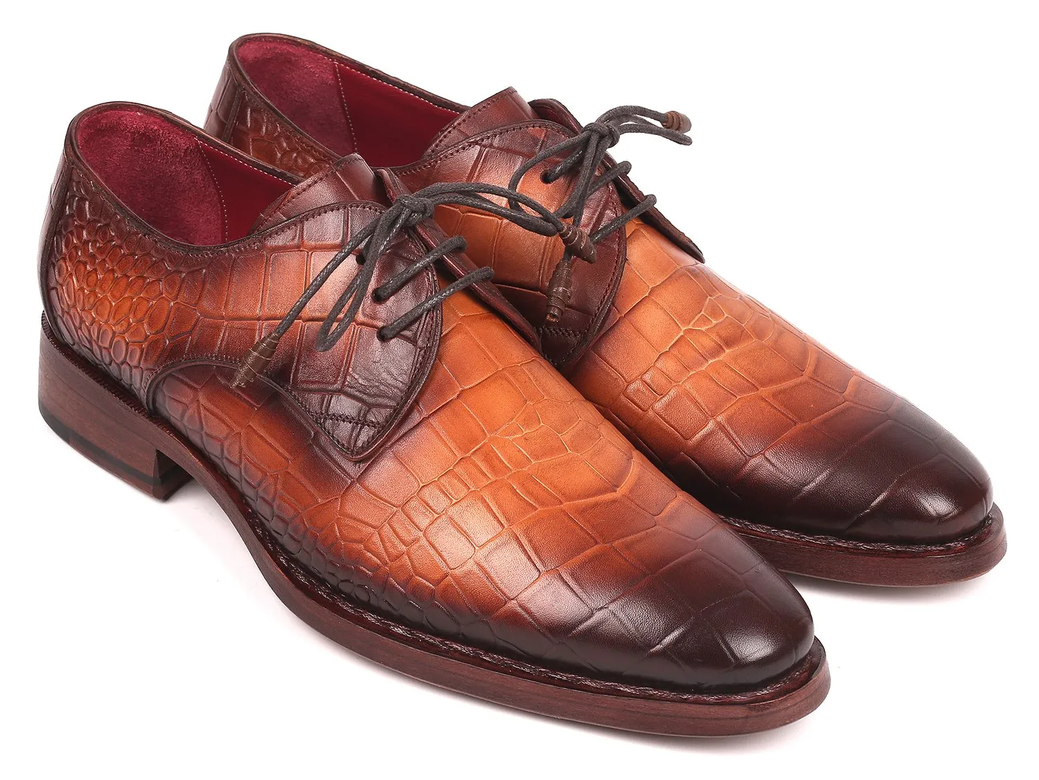 Paul Parkman Chaussures Paul Parkman Derby en veau gaufré crocodile avec couture Goodyear en marron