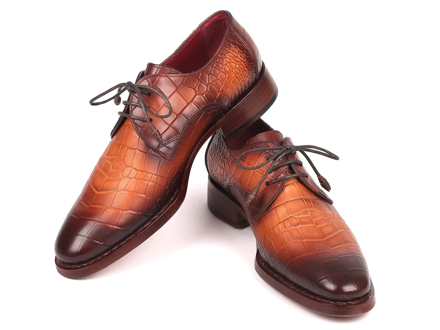 Paul Parkman Chaussures Paul Parkman Derby en veau gaufré crocodile avec couture Goodyear en marron