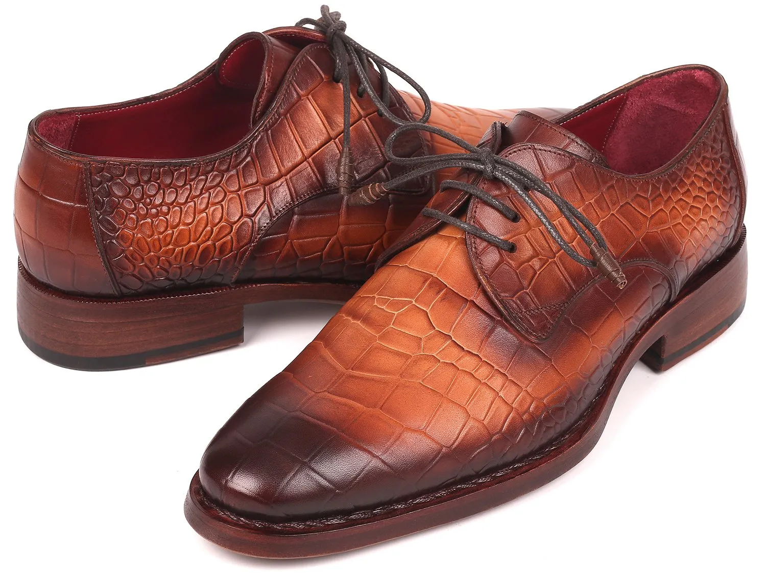 Paul Parkman Chaussures Paul Parkman Derby en veau gaufré crocodile avec couture Goodyear en marron