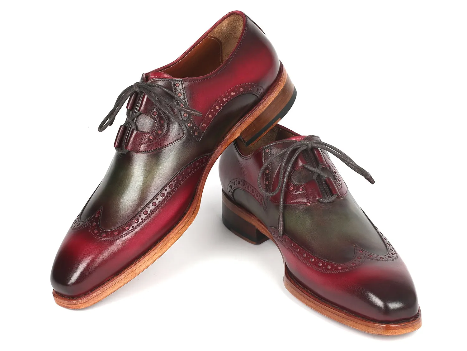Paul Parkman Chaussures Paul Parkman Goodyear Welted Brogues à laçage Ghillie en Vert & Bordeaux