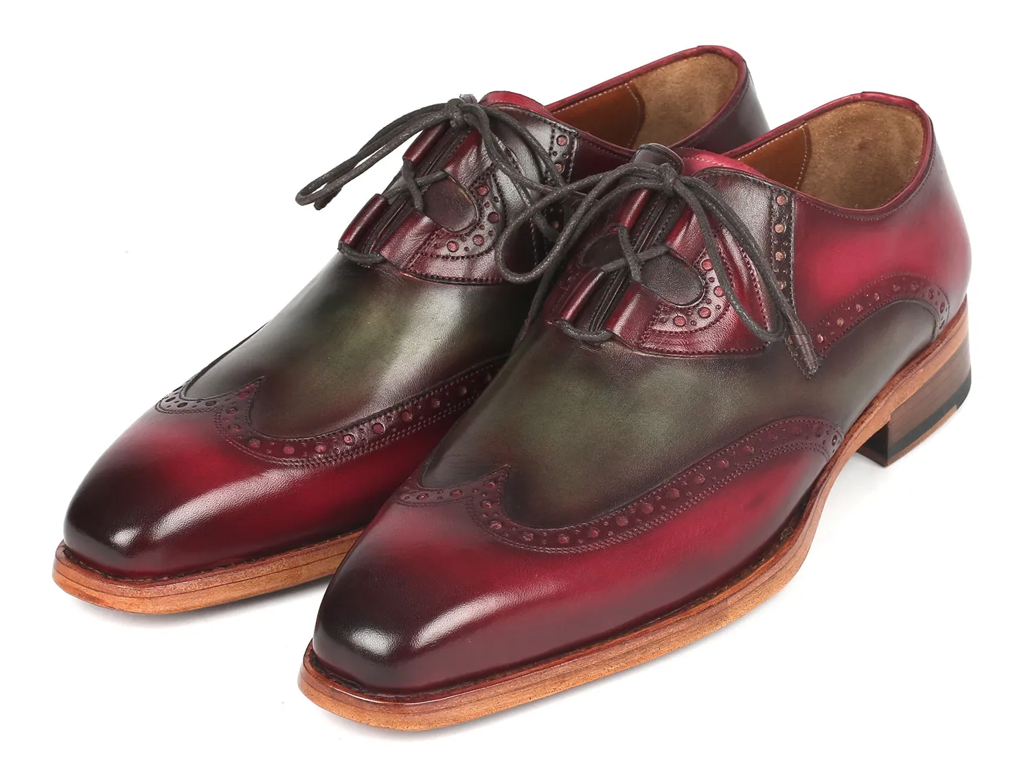 Paul Parkman Chaussures Paul Parkman Goodyear Welted Brogues à laçage Ghillie en Vert & Bordeaux