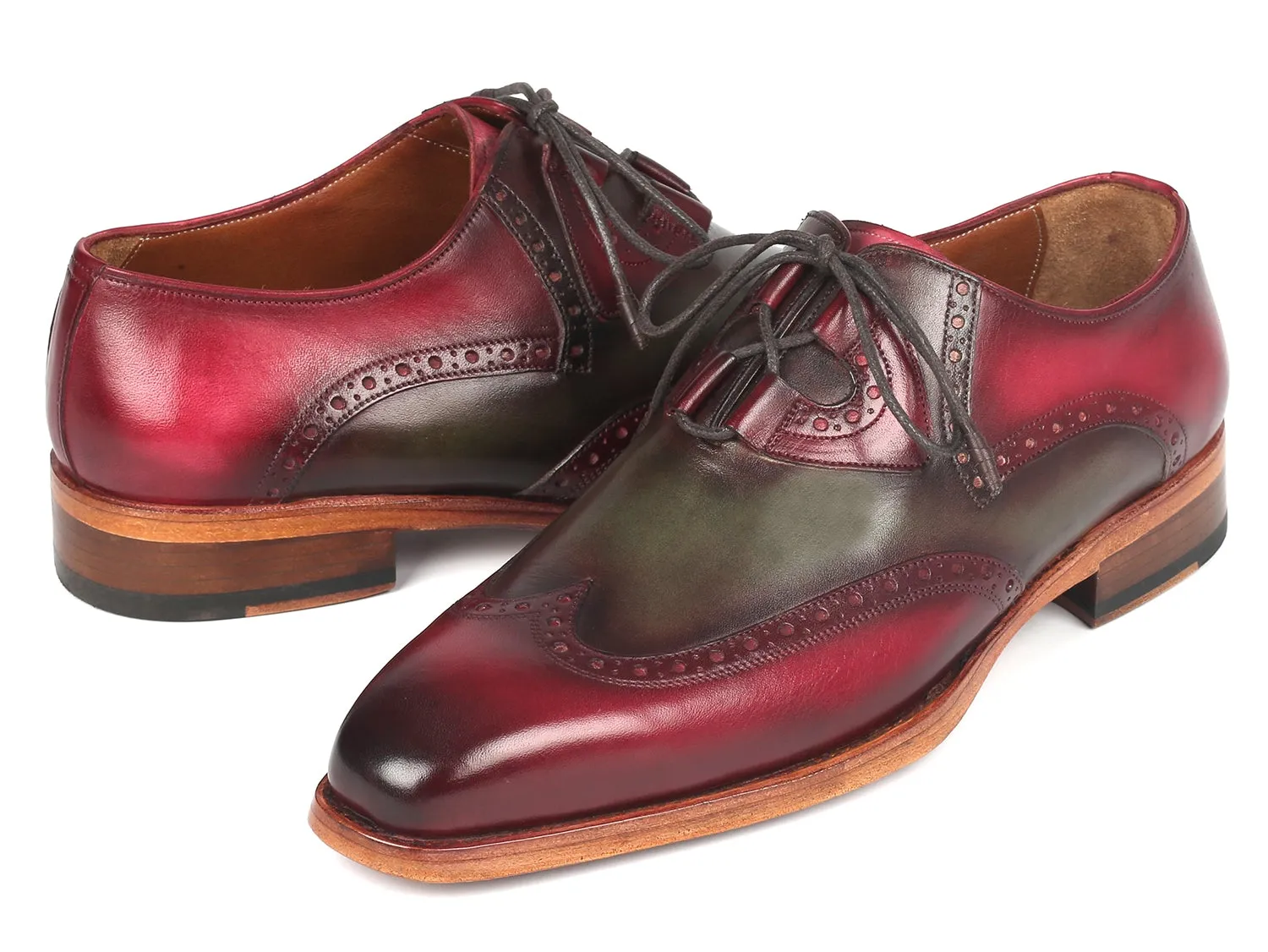 Paul Parkman Chaussures Paul Parkman Goodyear Welted Brogues à laçage Ghillie en Vert & Bordeaux