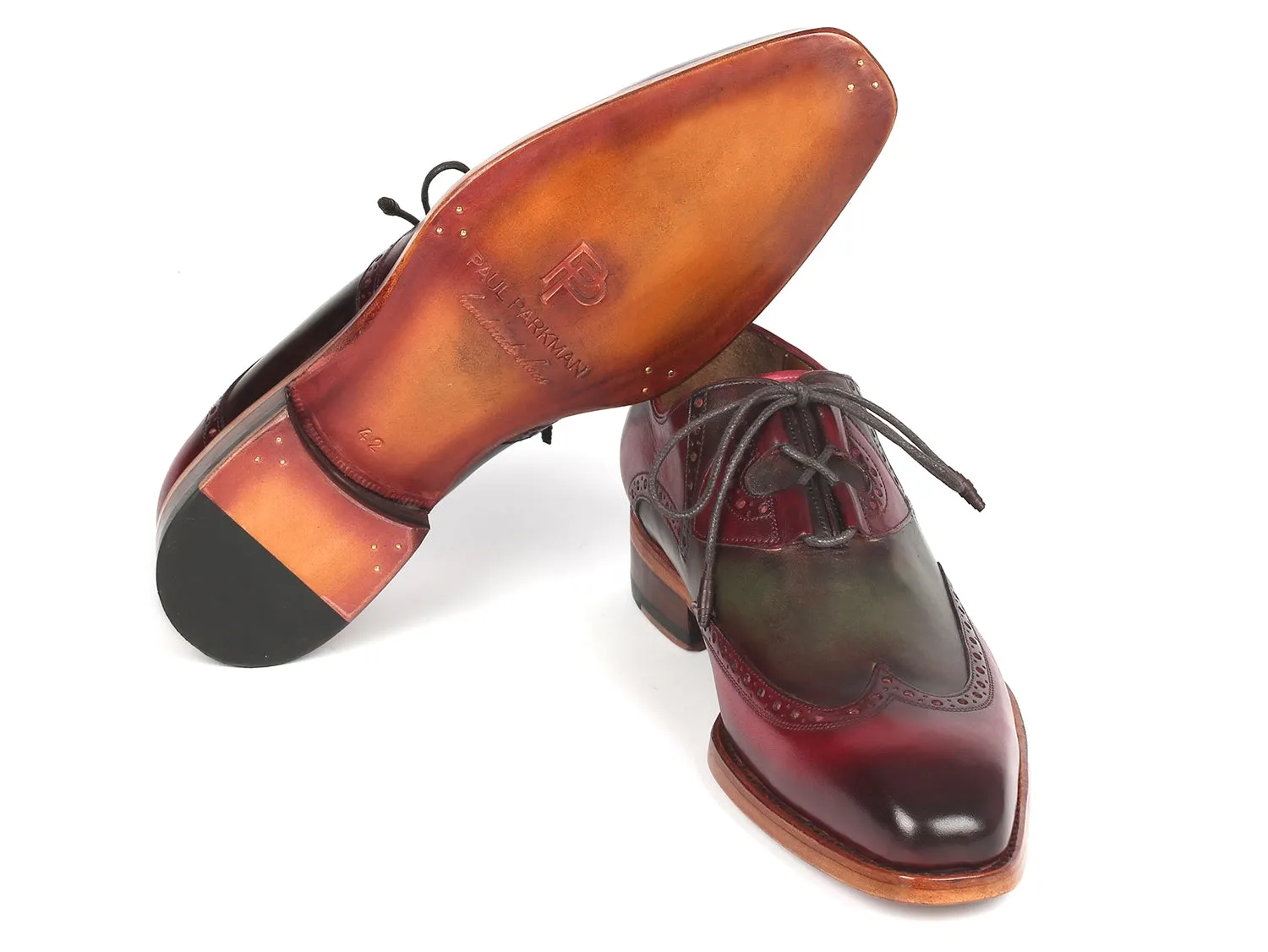 Paul Parkman Chaussures Paul Parkman Goodyear Welted Brogues à laçage Ghillie en Vert & Bordeaux