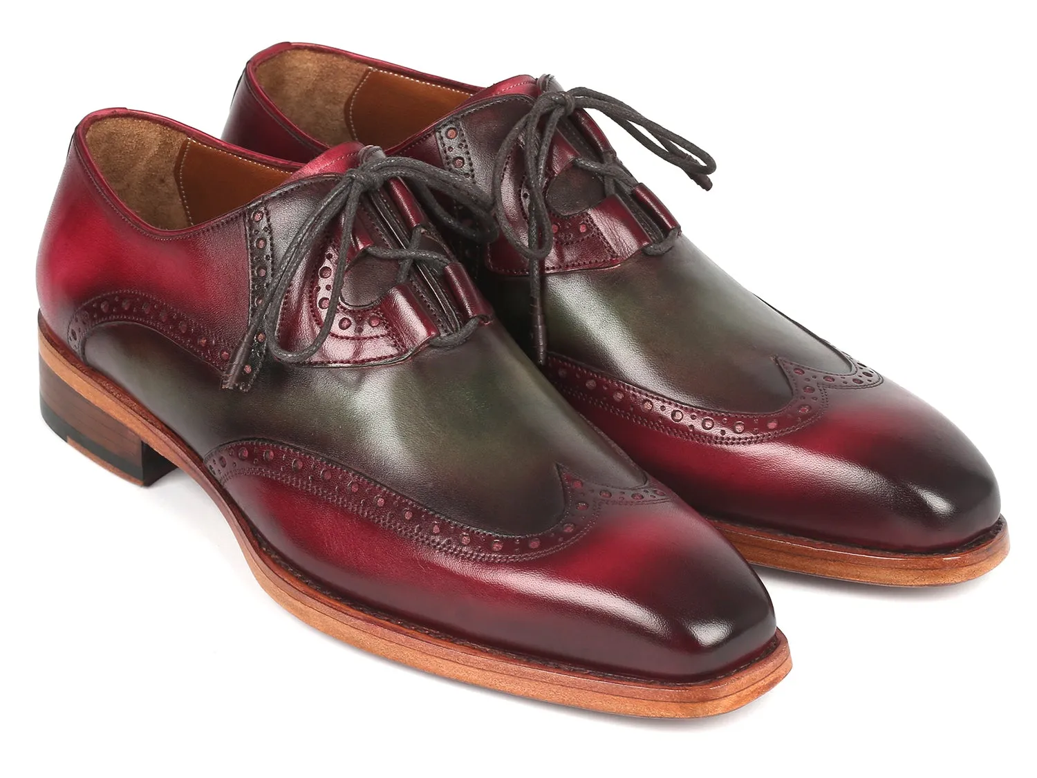 Paul Parkman Chaussures Paul Parkman Goodyear Welted Brogues à laçage Ghillie en Vert & Bordeaux
