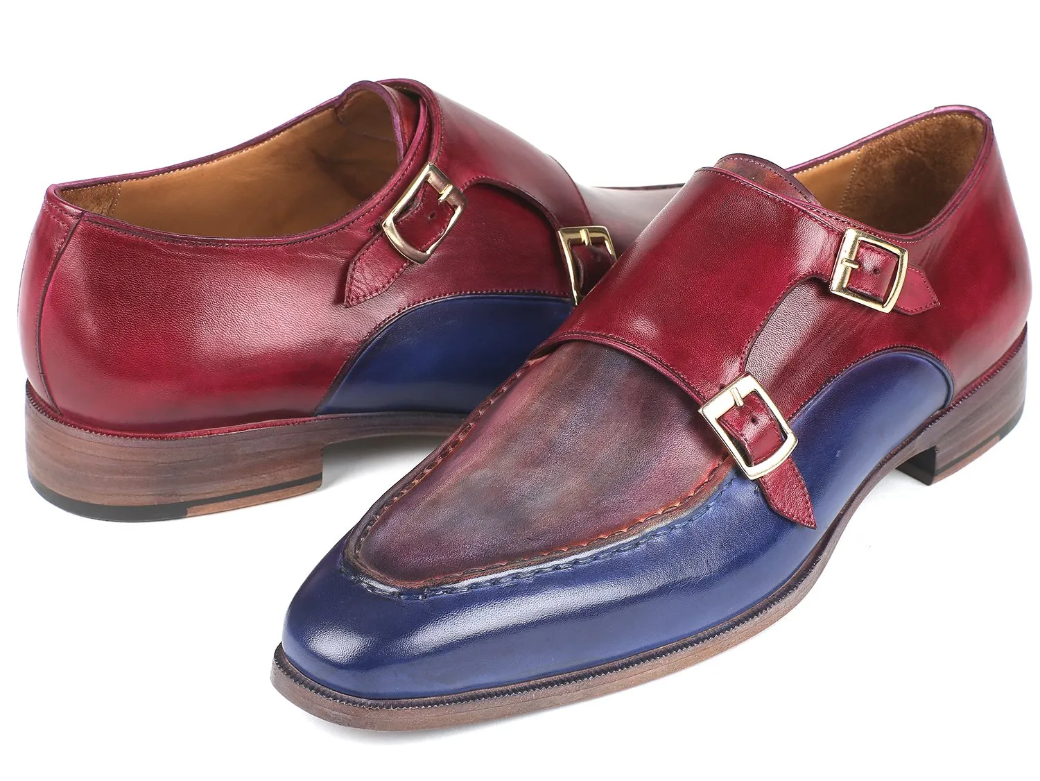 Paul Parkman Chaussures Paul Parkman Double Monkstraps pour Homme en Bleu & Bordeaux