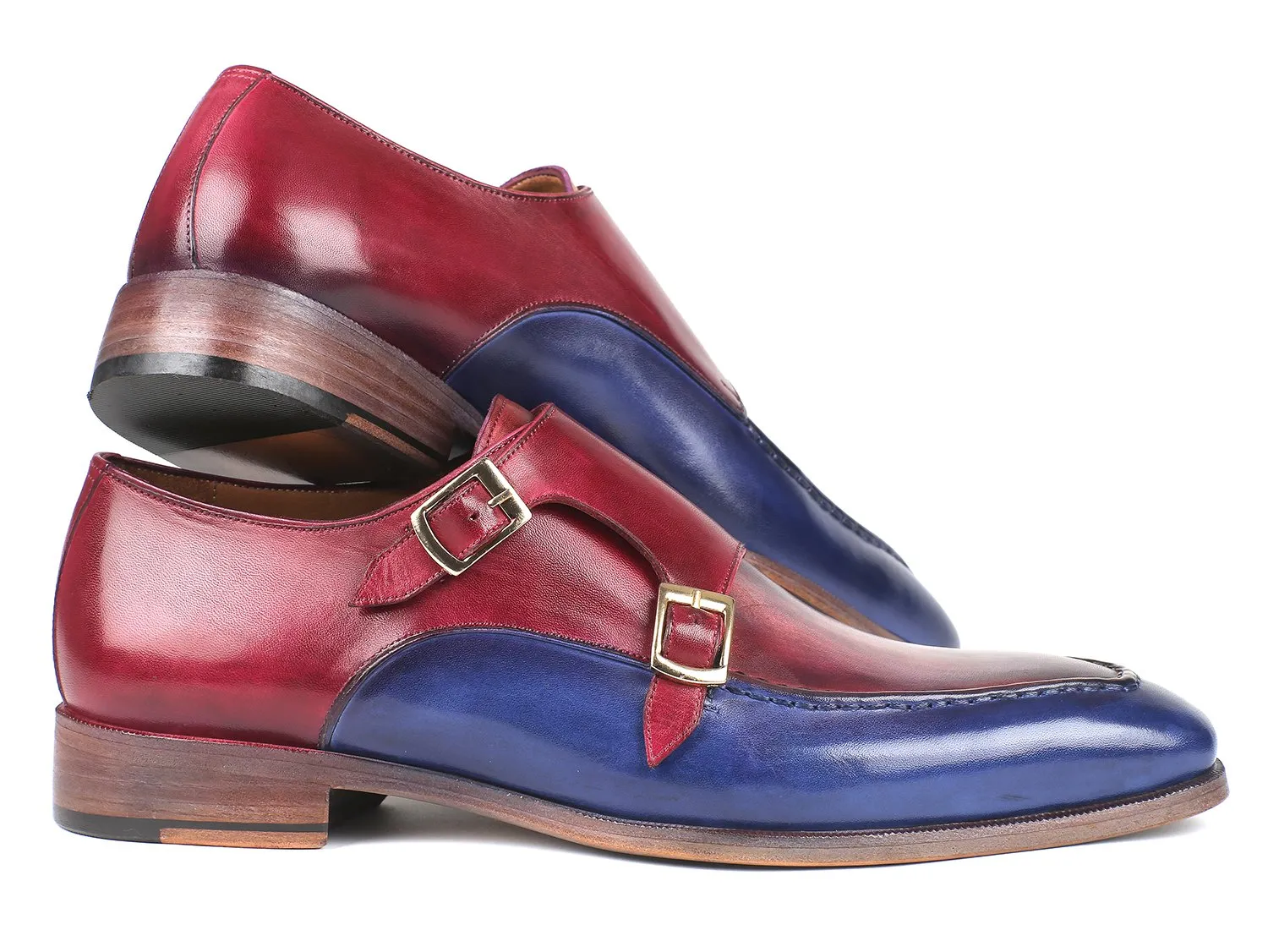 Paul Parkman Chaussures Paul Parkman Double Monkstraps pour Homme en Bleu & Bordeaux