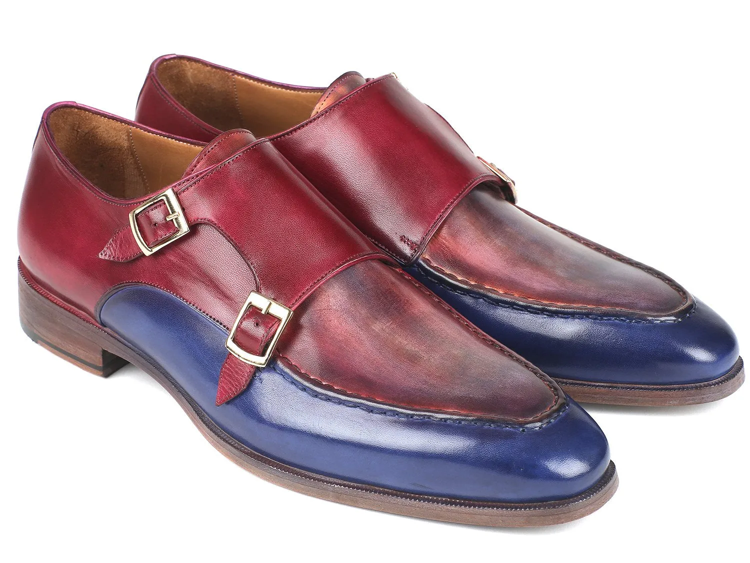 Paul Parkman Chaussures Paul Parkman Double Monkstraps pour Homme en Bleu & Bordeaux
