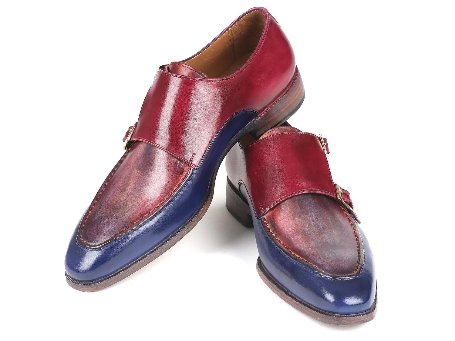 Paul Parkman Chaussures Paul Parkman Double Monkstraps pour Homme en Bleu & Bordeaux