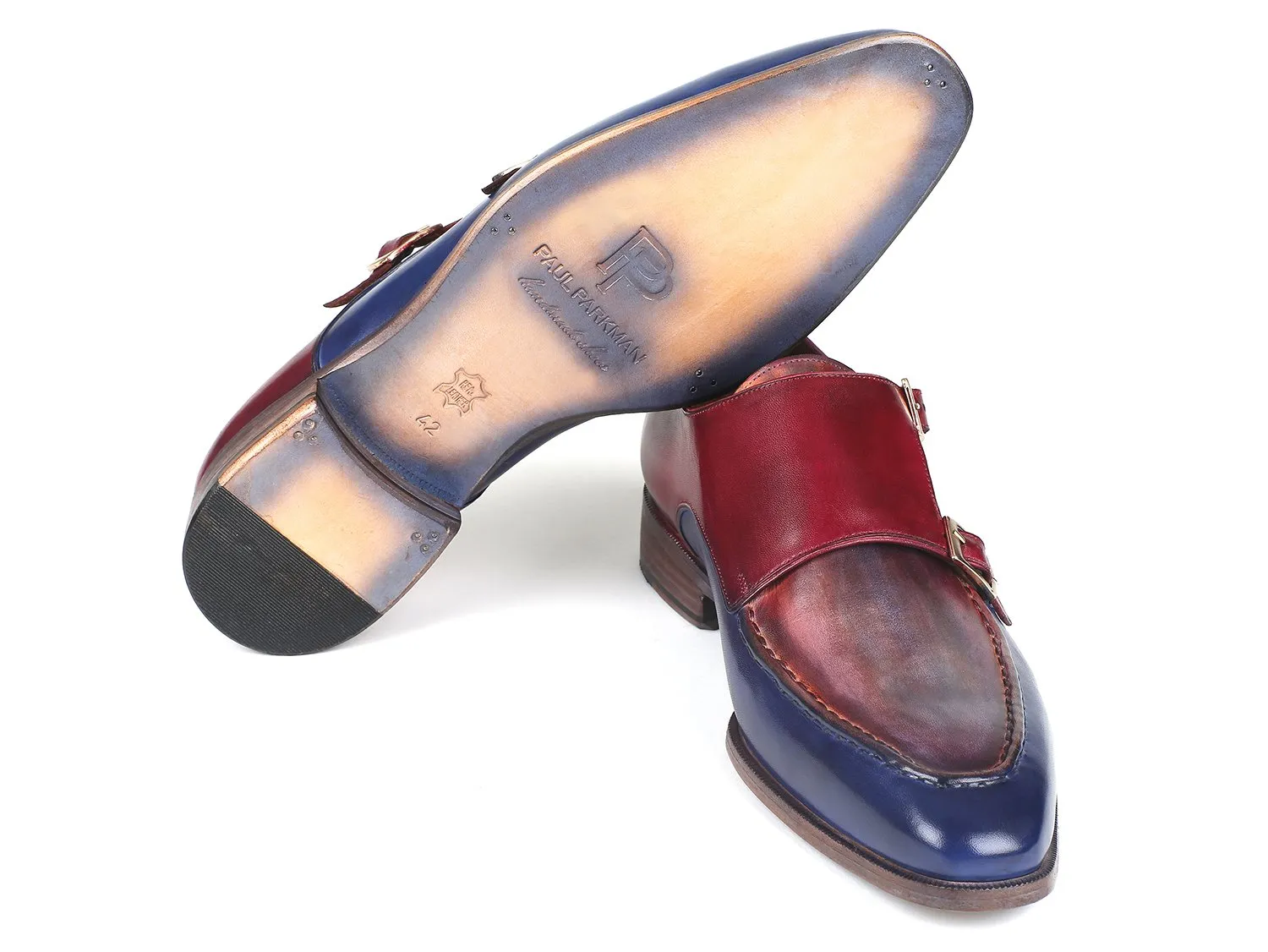 Paul Parkman Chaussures Paul Parkman Double Monkstraps pour Homme en Bleu & Bordeaux
